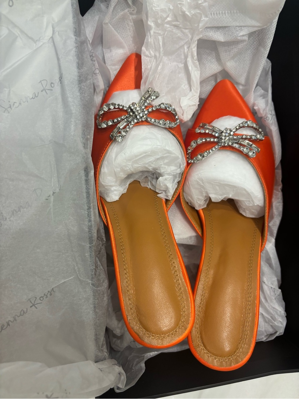 BRAND NEW Orange Satin Crystal Bow heels